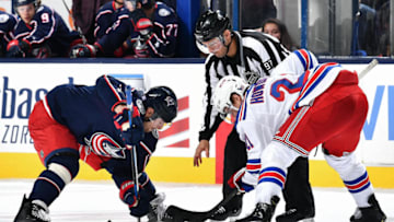 COLUMBUS, OH - NOVEMBER 10: Brandon Dubinsky #17 of the Columbus Blue Jackets skates against the New York Rangers on November 10, 2018 at Nationwide Arena in Columbus, Ohio. (Photo by Jamie Sabau/NHLI via Getty Images)