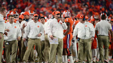 GLENDALE, AZ - DECEMBER 31: Head coach Dabo Swinney of the Clemson Tigers looks on against the Ohio State Buckeyes during the 2016 PlayStation Fiesta Bowl at University of Phoenix Stadium on December 31, 2016 in Glendale, Arizona. (Photo by Jennifer Stewart/Getty Images)
