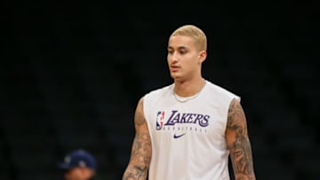 LOS ANGELES, CA - JANUARY 03: Los Angeles Lakers forward Kyle Kuzma (0) before the New Orleans Pelicans vs Los Angeles Lakers NBA basketball game on January 03, 2019, at Staples Center in Los Angeles, CA. (Photo by Jevone Moore/Icon Sportswire via Getty Images)