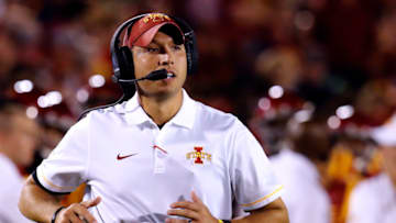 AMES, IA - SEPTEMBER 3: Head coach Matt Campbell of the Iowa State Cyclones coaches from the sidelines in the first half of play against the Northern Iowa Panthers at Jack Trice Stadium on September 3, 2016 in Ames, Iowa. Northern Iowa Panthers won 25-20 over the Iowa State Cyclones (Photo by David K Purdy/Getty Images)