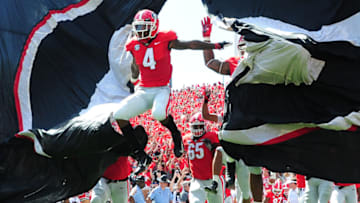 ATHENS, GA - SEPTEMBER 1: Mecole Hardman #4 of the Georgia Bulldogs takes the field before the game against the Austin Peay Governors on September 1, 2018 in Athens, Georgia. (Photo by Scott Cunningham/Getty Images)