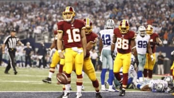 After leading the Washington Redskins to a victory over the Dallas Cowboys on Monday Night Football, Colt McCoy was ripped away from his interview by a Redskins' PR handler screaming "No means no" Mandatory Credit: Tim Heitman-USA TODAY Sports