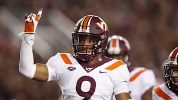 TALLAHASSEE, FL - SEPTEMBER 03: Khalil Ladler #9 of the Virginia Tech Hokies reacts after a tackle for loss in the first quarter of the game against the Florida State Seminoles at Doak Campbell Stadium on September 3, 2018 in Tallahassee, Florida. (Photo by Joe Robbins/Getty Images)