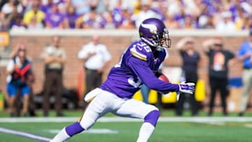 Sep 27, 2015; Minneapolis, MN, USA; Minnesota Vikings defensive back Marcus Sherels (35) returns a kick in the third quarter against the San Diego Chargers at TCF Bank Stadium. The Minnesota Vikings beat the San Diego Chargers 31-14. Mandatory Credit: Brad Rempel-USA TODAY Sports
