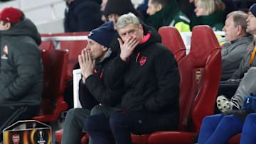 LONDON, ENGLAND - FEBRUARY 22: Arsene Wenger, Manager of Arsenal reacts during UEFA Europa League Round of 32 match between Arsenal and Ostersunds FK at the Emirates Stadium on February 22, 2018 in London, United Kingdom. (Photo by Catherine Ivill/Getty Images)