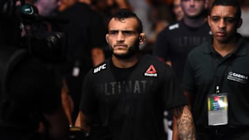 SAO PAULO, BRAZIL - OCTOBER 28: John Lineker of Brazil enters the arena before facing Marlon Vera of Ecuador in their bantamweight bout during the UFC Fight Night event inside the Ibirapuera Gymnasium on October 28, 2017 in Sao Paulo, Brazil. (Photo by Josh Hedges/Zuffa LLC/Zuffa LLC via Getty Images)