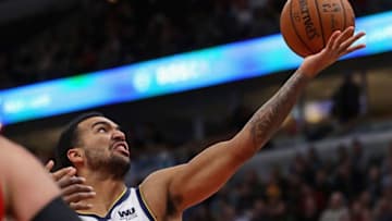 CHICAGO, IL - OCTOBER 31: Trey Lyles #7 of the Denver Nuggets tries to grab a rebound agaoinst the Chicago Bulls at the United Center on October 31, 2018 in Chicago, Illinois. NOTE TO USER: User expressly acknowledges and agrees that, by downloading and/or using this photograph, User is consenting to the terms and conditions of the Getty Images License Agreement. (Photo by Jonathan Daniel/Getty Images)