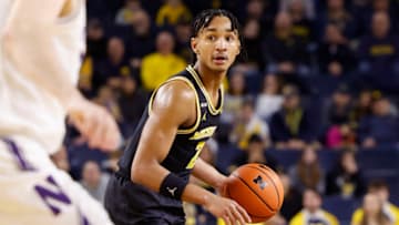 Jan 15, 2023; Ann Arbor, Michigan, USA; Michigan Wolverines guard Kobe Bufkin (2) dribbles in the first half against the Northwestern Wildcats at Crisler Center. Mandatory Credit: Rick Osentoski-USA TODAY Sports