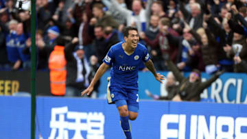 LEICESTER, ENGLAND - APRIL 24 : Leonardo Ulloa of Leicester City celebrates after scoring to make it 3-0 during the Barclays Premier League match between Leicester City and Swansea City at the King Power Stadium on April 24 , 2016 in Leicester, United Kingdom. (Photo by Plumb Images/Leicester City FC via Getty Images)
