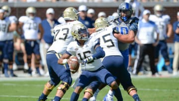 ATLANTA, GA OCTOBER 13: Georgia Tech quarterback TaQuon Marshall (16) prepares to pass the ball during the game between Georgia Tech and Duke on October 13th, 2018 at Bobby Dodd Stadium in Atlanta, GA. (Photo by Rich von Biberstein/Icon Sportswire via Getty Images)