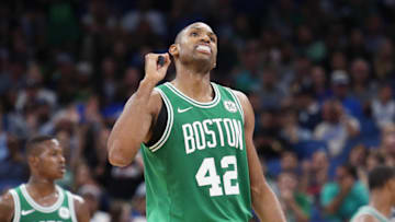 Boston Celtics forward Al Horford celebrates late in the game against the Orlando Magic on Sunday, Nov. 5, 2017 at the Amway Center in Orlando, Fla. Boston won the game, 104-88. (Stephen M. Dowell/Orlando Sentinel/TNS via Getty Images)