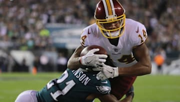 PHILADELPHIA, PA - OCTOBER 23: Patrick Robinson #21 of the Philadelphia Eagles tackels Ryan Grant #14 of the Washington Redskins in the first quarter at Lincoln Financial Field on October 23, 2017 in Philadelphia, Pennsylvania. (Photo by Abbie Parr/Getty Images)