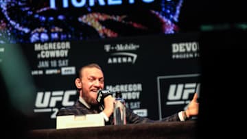 Conor McGregor attends the UFC 246 press conference in Las Vegas on Wednesday. He will fight Donald Cerrone on Saturday (Photo by Amy Kaplan/FanSided)
