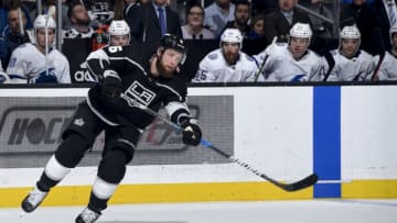 LOS ANGELES, CA - JANUARY 3: Jake Muzzin #6 of the Los Angeles Kings passes the puck during the third period of the game against the Tampa Bay Lightning at STAPLES Center on January 3, 2019 in Los Angeles, California. (Photo by Adam Pantozzi/NHLI via Getty Images)