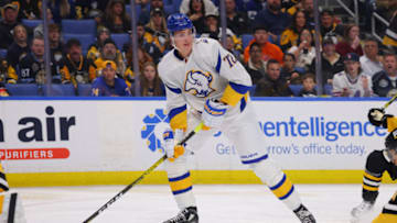 Nov 2, 2022; Buffalo, New York, USA; Buffalo Sabres right wing Tage Thompson (72) looks to pass during the second period against the Pittsburgh Penguins at KeyBank Center. Mandatory Credit: Timothy T. Ludwig-USA TODAY Sports