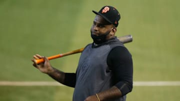 PHOENIX, ARIZONA - AUGUST 28: Pablo Sandoval #42 of the San Francisco Giants looks on prior to the MLB game against the Arizona Diamondbacks at Chase Field on August 28, 2020 in Phoenix, Arizona. All uniformed players and coaches will wear #42 in honor of Jackie Robinson Day. The day honoring Jackie Robinson, traditionally held on April 15, was rescheduled due to the COVID-19 pandemic. (Photo by Ralph Freso/Getty Images)