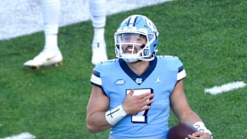 North Carolina Tar Heels quarterback Sam Howell (7). Mandatory Credit: Bob Donnan-USA TODAY Sports