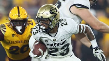 TEMPE, ARIZONA - SEPTEMBER 25: Running back Jarek Broussard #23 of the Colorado Buffaloes rushes the football against the Arizona State Sun Devils during the first half of the NCAAF game at Sun Devil Stadium on September 25, 2021 in Tempe, Arizona. (Photo by Christian Petersen/Getty Images)