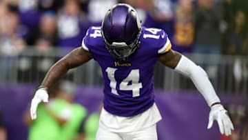 MINNEAPOLIS, MN - DECEMBER 31: Stefon Diggs #14 of the Minnesota Vikings celebrates after scoring a touchdown in the third quarter of the game against the Chicago Bears on December 31, 2017 at U.S. Bank Stadium in Minneapolis, Minnesota. (Photo by Hannah Foslien/Getty Images)