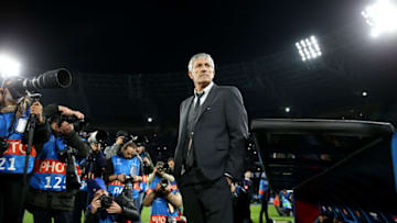 NAPLES, ITALY - FEBRUARY 25:Quique Setien the coach of Barcelona looks on as he is surrounded by photographers ahead of the UEFA Champions League round of 16 first leg match between SSC Napoli and FC Barcelona at Stadio San Paolo on February 25, 2020 in Naples, Italy. (Photo by Michael Steele/Getty Images)
