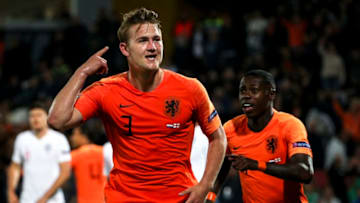 Matthijs de Ligt of Netherlands and Ajax celebrates after scores the 1-1 during the UEFA Nations League Semi-Final football match Netherlands vs England at D.Afonso Henriques stadium in Guimares on June 6, 2019.(Filipe Amorim / NurPhoto via Getty Images) (Photo by Filipe Amorim/NurPhoto via Getty Images)