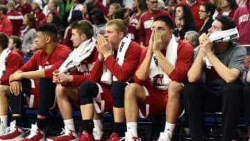 Mar 25, 2016; Philadelphia, PA, USA; The Wisconsin Badgers bench reacts at the end of the game against the Notre Dame Fighting Irish in a semifinal game in the East regional of the NCAA Tournament at Wells Fargo Center. Notre Dame won 61-56. Mandatory Credit: Bob Donnan-USA TODAY Sports