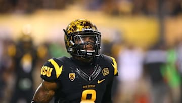 Sep 25, 2014; Tempe, AZ, USA; Arizona State Sun Devils defensive back Lloyd Carrington (8) against the UCLA Bruins at Sun Devil Stadium. UCLA defeated Arizona State 62-27. Mandatory Credit: Mark J. Rebilas-USA TODAY Sports