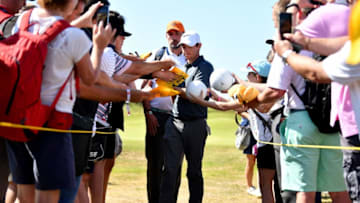 Rory McIlroy of Northern Ireland signs autographs for the fans during a practice round prior to the 146th Open Championship at Royal Birkdale on July 17, 2017 in Southport, England. (Photo by Dan Mullan/Getty Images)