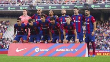 Barcelona players pose for a team photograph prior to the match between FC Barcelona and Deportivo Alaves at Estadi Olimpic Lluis Companys on November 12, 2023 in Barcelona, Spain. (Photo by Eric Alonso/Getty Images)
