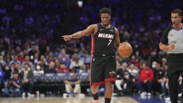 Kyle Lowry #7 of the Miami Heat dribbles the ball against the Philadelphia 76ers(Photo by Mitchell Leff/Getty Images)