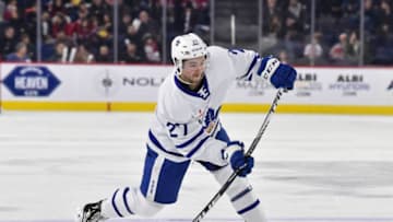 Jeremy Bracco #27 of the Toronto Marlies takes a shot against the Laval Rocket. (Photo by Minas Panagiotakis/Getty Images)