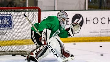 FRISCO, TX - JUNE 29: Anthony Popovich (70) goes through hockey drills during the Dallas Stars Development Camp on June 29, 2018 at the Dr. Pepper Stars Center in Frisco, Texas. (Photo by Matthew Pearce/Icon Sportswire via Getty Images)