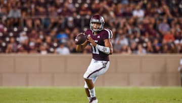 COLLEGE STATION, TX - AUGUST 30: Texas A&M Aggies quarterback Kellen Mond (11) looks for a receiver during a game between the Northwestern State Demons and the Texas A&M Aggies on August 30, 2018 at Kyle Field in College Station, Texas. (Photo by Daniel Dunn/Icon Sportswire via Getty Images)