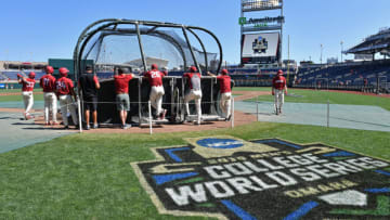 Omaha, NE - JUNE 27: The Arkansas Razorbacks take batting practice, prior to game two of the College World Series Championship Series against the Oregon State Beavers on June 27, 2018 at TD Ameritrade Park in Omaha, Nebraska. (Photo by Peter Aiken/Getty Images)