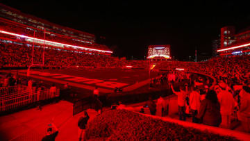 Sanford Stadium is illuminated in red (Photo by Todd Kirkland/Getty Images)