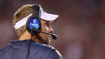 Oct 15, 2016; Fayetteville, AR, USA; Ole Miss Rebels head coach Hugh Freeze during the second half against the Arkansas Razorbacks at Donald W. Reynolds Razorback Stadium. Arkansas defeated Ole Miss 34-30. Mandatory Credit: Nelson Chenault-USA TODAY Sports
