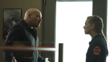 CHICAGO FIRE -- "Hiding Not Seeking" Episode 613 -- Pictured: (l-r) Joe Minoso as Joe Cruz, Kara Killmer as Sylvie Brett -- (Photo by: Elizabeth Morris/NBC)