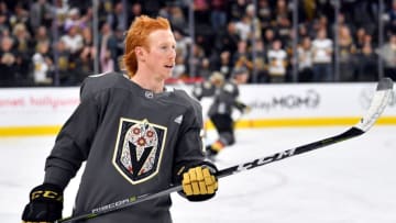 LAS VEGAS, NEVADA - NOVEMBER 02: Cody Eakin #21 of the Vegas Golden Knights warms up against the Winnipeg Jets at T-Mobile Arena on November 2, 2019 in Las Vegas, Nevada. (Photo by Jeff Bottari/NHLI via Getty Images)