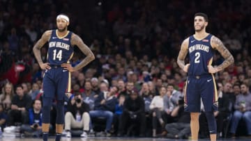 PHILADELPHIA, PA - DECEMBER 13: Brandon Ingram #14 and Lonzo Ball #2 of the New Orleans Pelicans: (Photo by Mitchell Leff/Getty Images)