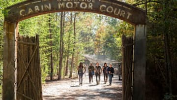 Danai Gurira as Michonne, Seth Gilliam as Father Gabriel Stokes, Andrew Lincoln as Rick Grimes, Norman Reedus as Daryl Dixon, Alanna Masterson as Tara Chambler - The Walking Dead _ Season 7, Episode 15 - Photo Credit: Gene Page/AMC