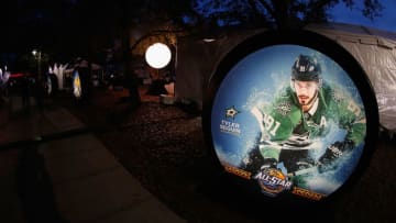 TAMPA, FL - JANUARY 26: A general view of All-Star signage during the PreGame at Cotanchbee Park on January 26, 2018 in Tampa, Florida. (Photo by Eliot J. Schechter/NHLI via Getty Images)