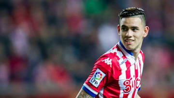 GIJON, SPAIN - JANUARY 22: Arnaldo Sanabria of Real Sporting de Gijon reacts during the La Liga match between Real Sporting de Gijon and Real Sociedad de Futbol at Estadio El Molinon on January 22, 2016 in Gijon, Spain. (Photo by Juan Manuel Serrano Arce/Getty Images)