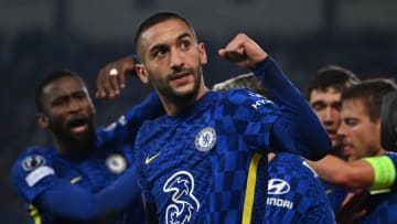 MALMO, SWEDEN - NOVEMBER 02: Hakim Ziyech of Chelsea celebrates after scoring their team's first goal during the UEFA Champions League group H match between Malmo FF and Chelsea FC at Eleda Stadium on November 02, 2021 in Malmo, Sweden. (Photo by David Lidstrom/Getty Images)