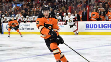 Apr 2, 2016; Philadelphia, PA, USA; Philadelphia Flyers center Nick Cousins (52) defends during the second period against the Ottawa Senators at Wells Fargo Center. The Flyers won 3-2. Mandatory Credit: Derik Hamilton-USA TODAY Sports