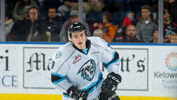 KELOWNA, CANADA - DECEMBER 2: Peyton Krebs #19 of the Kootenay Ice skates against the Kelowna Rockets on December 2, 2017 at Prospera Place in Kelowna, British Columbia, Canada. (Photo by Marissa Baecker/Getty Images) *** Local Caption ***