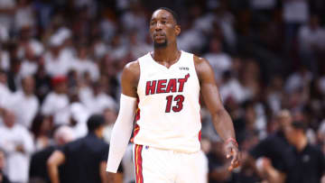 Bam Adebayo #13 of the Miami Heat looks on against the Atlanta Hawks(Photo by Michael Reaves/Getty Images)