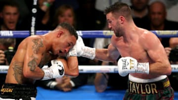 Josh Taylor (right) and Regis Prograis during the super-lightweight unification at the O2 Arena, London. (Photo by Paul Harding/PA Images via Getty Images)