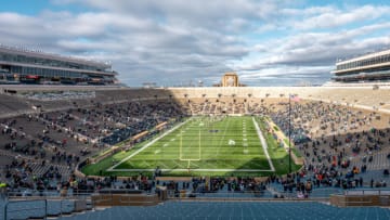 Dec 5, 2020; South Bend, Indiana, USA; A general view of Notre Dame Stadium as the Notre Dame Fighting Irish take the field for the game against the Syracuse Orange. Mandatory Credit: Matt Cashore-USA TODAY Sports