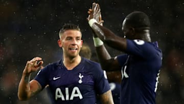 WOLVERHAMPTON, ENGLAND - DECEMBER 15: Toby Alderweireld of Tottenham Hotspur celebrates following the Premier League match between Wolverhampton Wanderers and Tottenham Hotspur at Molineux on December 15, 2019 in Wolverhampton, United Kingdom. (Photo by Richard Heathcote/Getty Images)