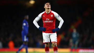 LONDON, ENGLAND - JANUARY 03: Alexis Sanchez of Arsenal reacts at the full time whistle after the Premier League match between Arsenal and Chelsea at Emirates Stadium on January 3, 2018 in London, England. (Photo by Julian Finney/Getty Images)
